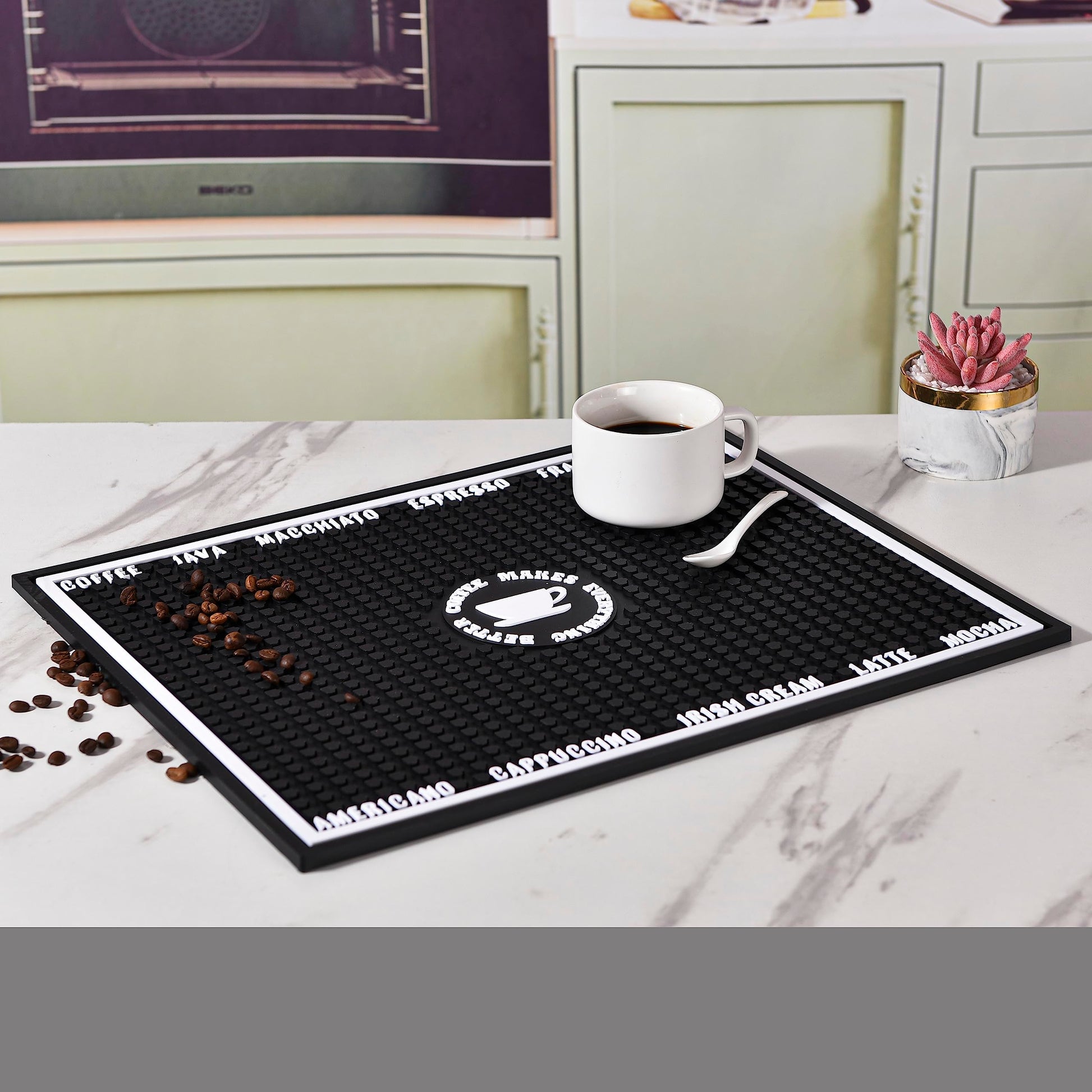  Coffee Bar Mat For Spill-proof, 24 X 16 Inch Hide Stain  Abosrbent MatNon-Slip Rubber Backed Coffee Bar Accessories Under The Cofee  Machines